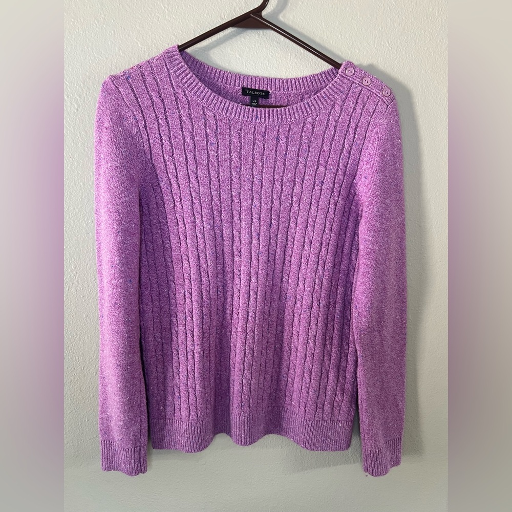 💜 Talbots Purple Cable Knit Sweater Women XS
